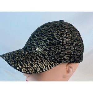BEBE AOP All Over Print Gold Black Logo Baseball Cap Glam Adjustable Hat EUC